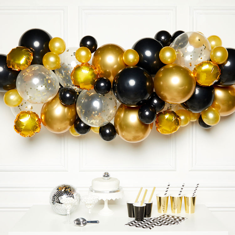 Balloon Garland Kit Black, Gold & Silver with 66 Balloons Pack of 66