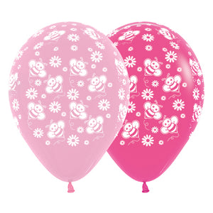 Sempertex 30cm Bumble Bees & Flowers Fashion Pink & Fuchsia Latex Balloons, 25PK Pack of 25