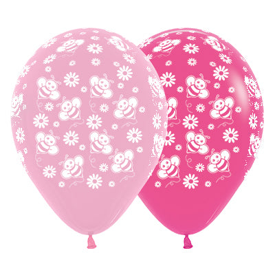 Sempertex 30cm Bumble Bees & Flowers Fashion Pink & Fuchsia Latex Balloons, 25PK Pack of 25