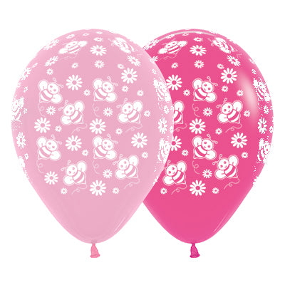 Sempertex 30cm Bumble Bees & Flowers Fashion Pink & Fuchsia Latex Balloons 25PK Pack of 25