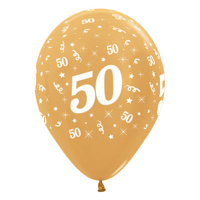 Sempertex 30cm Age 50 Metallic Gold Latex Balloons Pack of 25