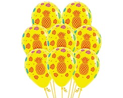 Sempertex 30cm Tropical Design on Fashion Yellow Latex Balloons, 12PK Pack of 12