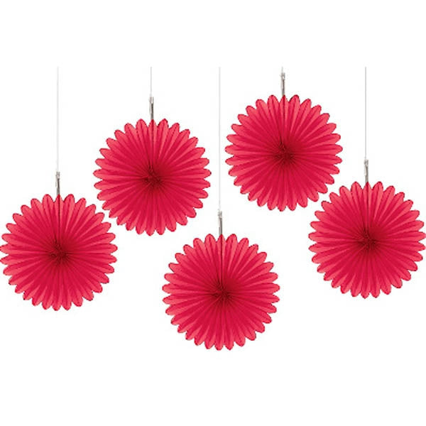 Apple Red Mini Hanging Fan Decorations Pack of 5