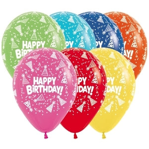 Sempertex 30cm Happy Birthday Hats Fashion Assorted Latex Balloons 12PK Pack of 12
