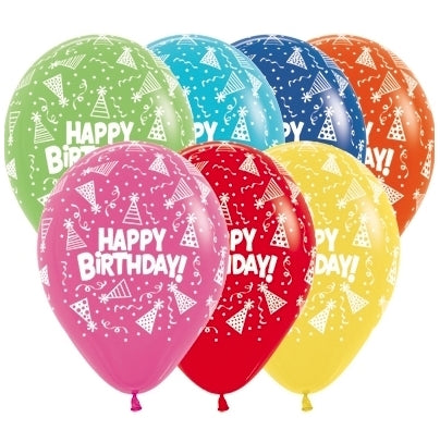 Sempertex 30cm Happy Birthday Hats Fashion Assorted Latex Balloons 12PK Pack of 12