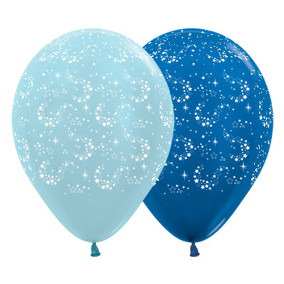 Sempertex 30cm Sparkling Stars Satin Pearl Blue & Metallic Blue Latex Balloons, 25PK Pack of 25
