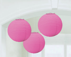 Bright Pink Round Paper Lanterns Pack of 3