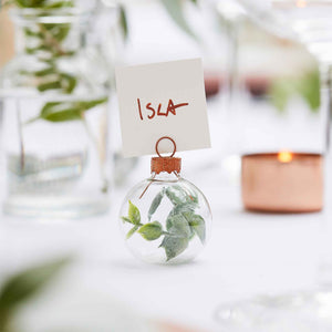 Botanical Wedding Eucalyptus Bauble Place Card Holder With White Place Cards Pack of 6
