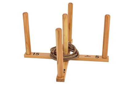 Mega Quoits Wooden Rope Ring Toss Outdoor Game Set 100cm with 4 Rings