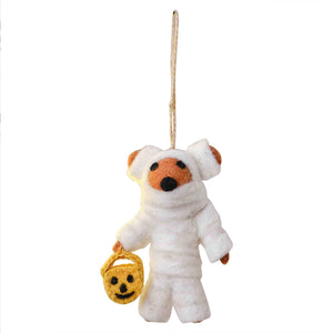 Pumpkin Spice Felt Mummy Bear Hanging Tree Decoration