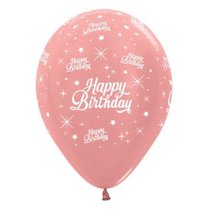 Sempertex 30cm Happy Birthday Twinkling Stars Metallic Rose Gold Latex Balloons 25PK Pack of 25