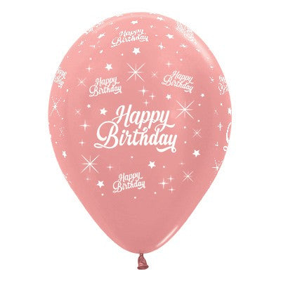 Sempertex 30cm Happy Birthday Twinkling Stars Metallic Rose Gold Latex Balloons 25PK Pack of 25