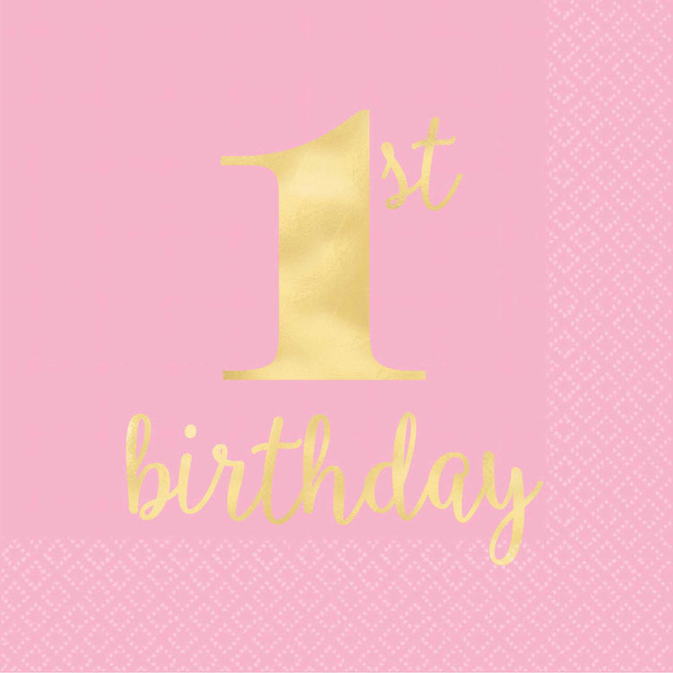 1st Birthday Pink Lunch Napkins Pack of 16