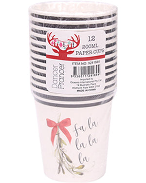 Christmas Deck the Halls Paper Cup 200ml Pack of 12