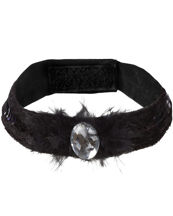 Fancy Black Cat Feather Choker
