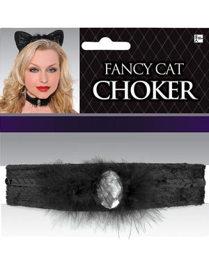 Fancy Black Cat Feather Choker