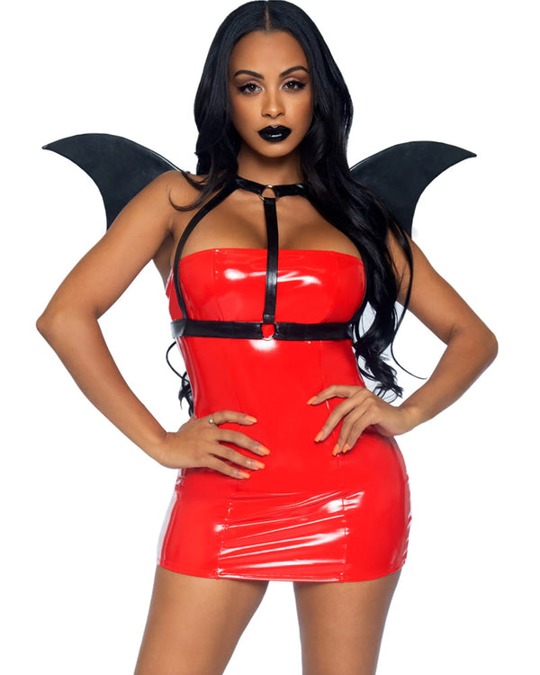 Faux Black Leather Bat Wing Body Harness