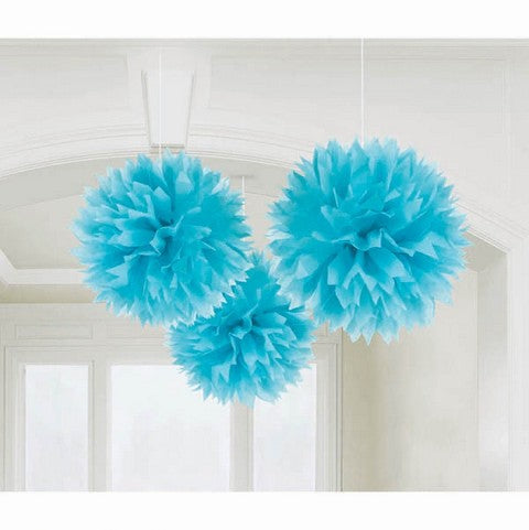 Blue Fluffy Hanging Decorations Pack of 3