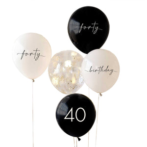 Champagne Noir Black Nude Cream & Champagne Gold 40th Birthday Party Balloons