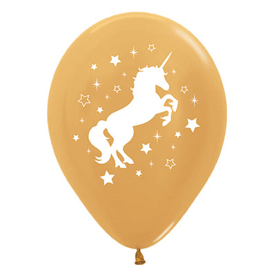 Sempertex 30cm Unicorn Sparkles & Stars Metallic Gold Latex Balloons 25PK Pack of 25