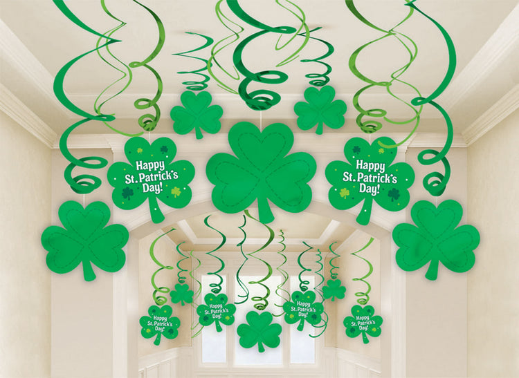 St Patricks Day Foil Hanging Swirl Decorations Pack of 30