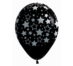 Sempertex 30cm METALink Bold Stars Fashion Black Latex Balloons 12PK Pack of 12