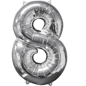 Mid-Size Shape Silver Numeral 8 Balloon