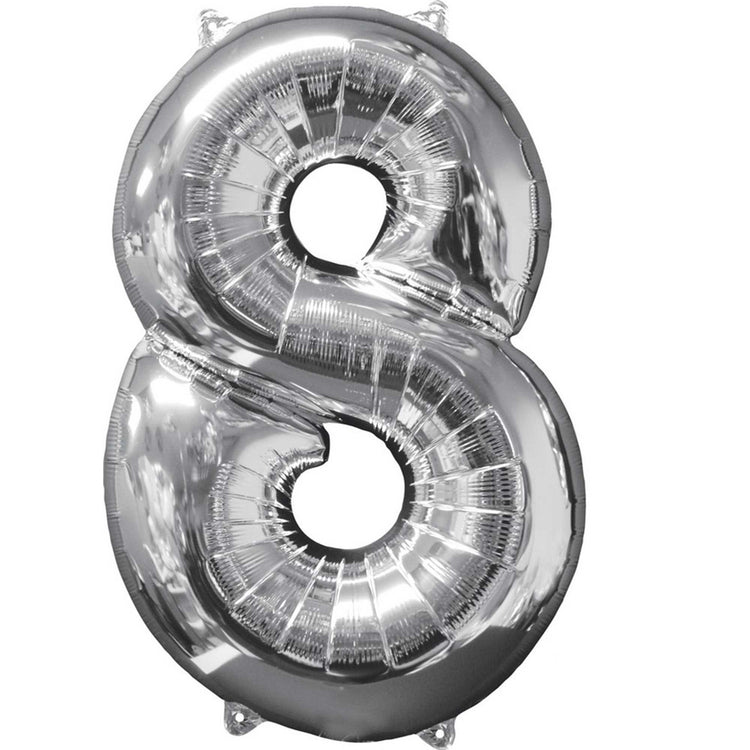 Mid-Size Shape Silver Numeral 8 Balloon