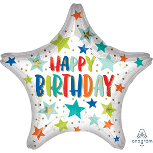 Jumbo HX Happy Birthday Stars and Dots Star Balloon