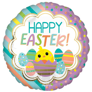 45cm Standard HX Happy Easter Chicky Stripes & Dots Balloon