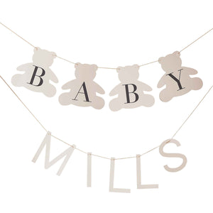Baby Bear Bunting Customisable Baby Name Taupe Pack of 8