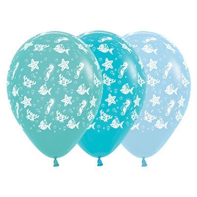 Sempertex 30cm Sea Creatures Fashion Aquamarine Caribbean Blue & Blue Pastel Latex Balloons 25PK Pack of 25