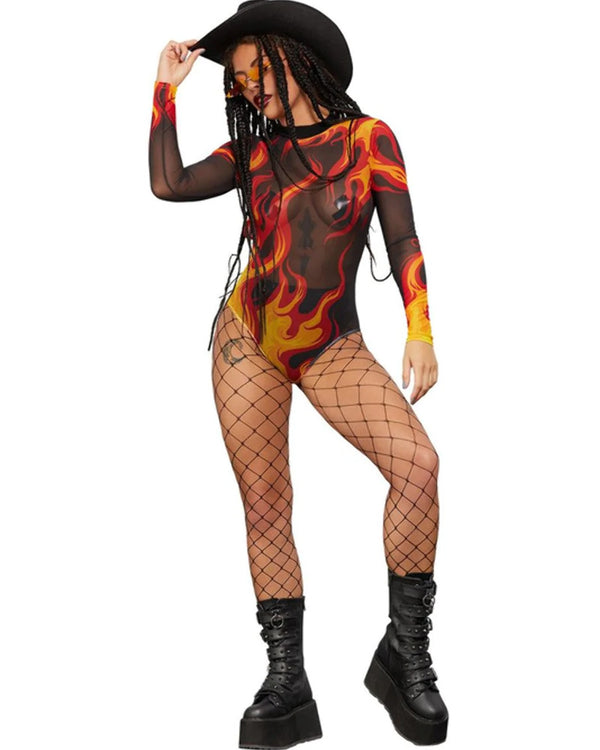Fever Flame Bodysuit Womens Costume