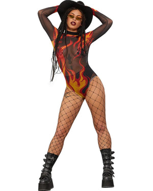 Fever Flame Bodysuit Womens Costume