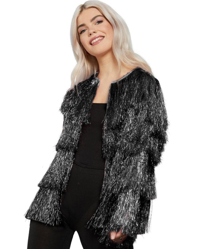 70s Tinsel Black Festival Womens Jacket