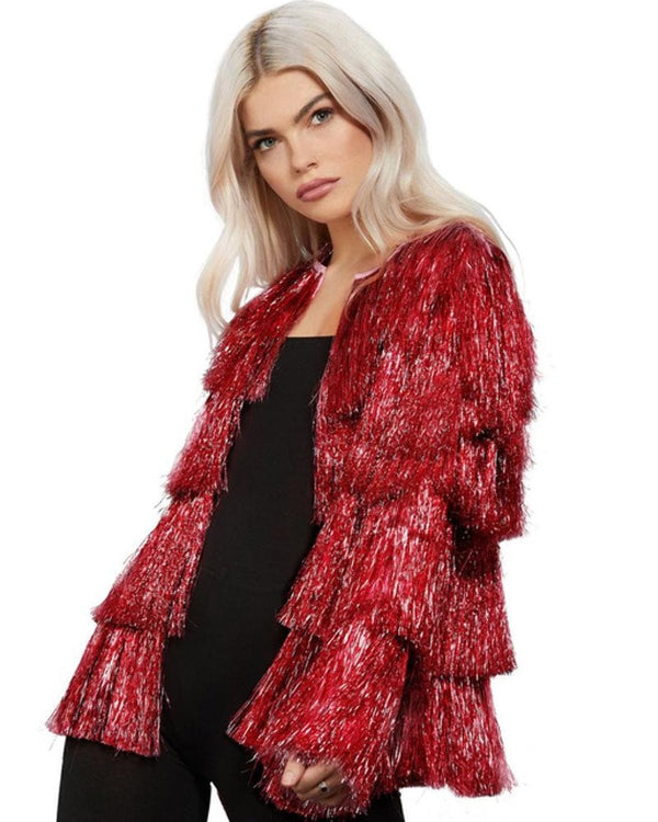 70s Tinsel Red Festival Womens Jacket