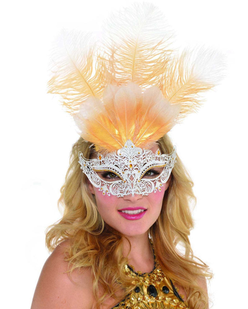 Filigree Feather White Eye Mask