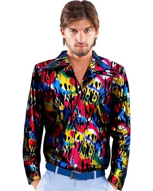 70s Flame Disco Shirt Mens Costume