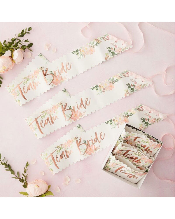 Floral Hen Party Team Bride Sashes Pack of 6