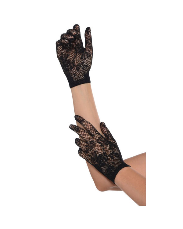 Floral Net Black Gloves