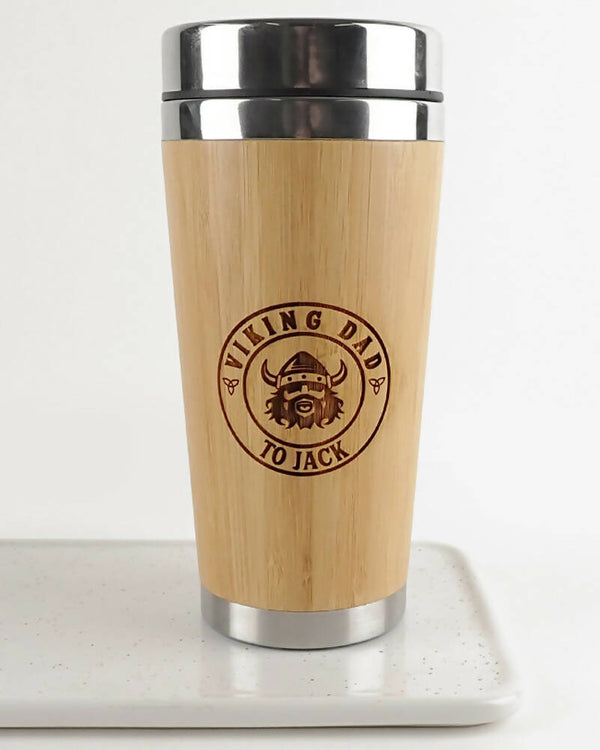 Viking Dad Personalised Engraved 400ml Bamboo Travel Mug