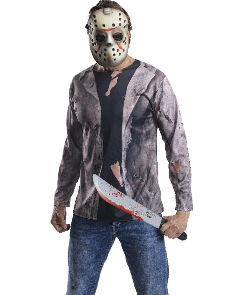 Friday the 13th Jason Deluxe Mens Shirt Mask and Machete Set