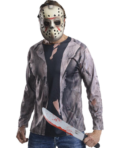 Friday the 13th Jason Deluxe Mens Shirt Mask and Machete Set