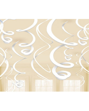 Frosty White Plastic Hanging Swirl Decorations Pack of 12