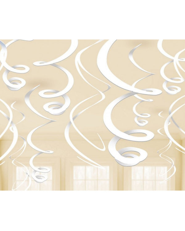 Frosty White Plastic Hanging Swirl Decorations Pack of 12
