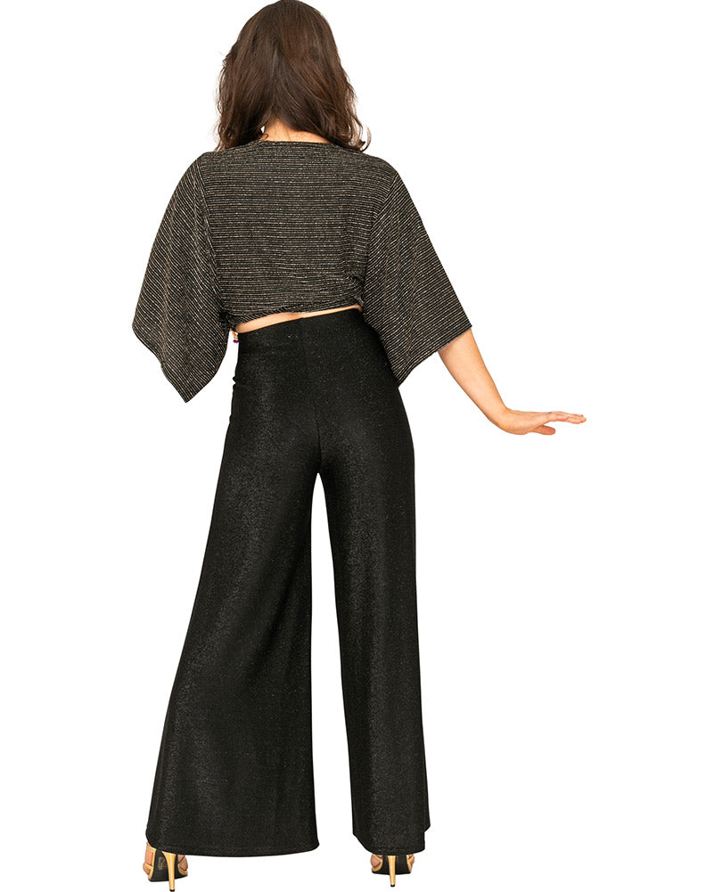Funky Black Sparkle 70s Womens Palazzo Pants