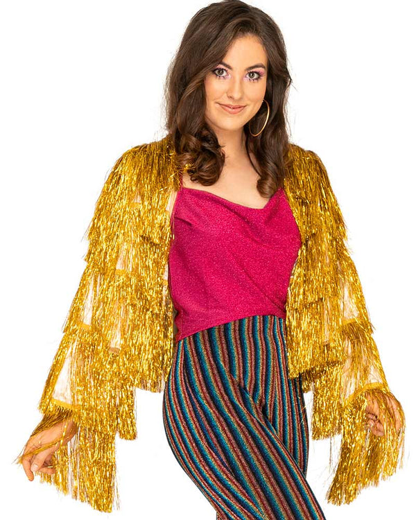 70s Funky Fringe Gold Disco Plus Size Womens Jacket