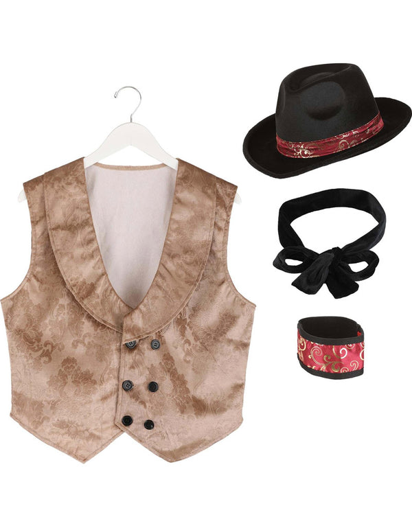 Gambler Vest Necktie Arm Band Hat Set