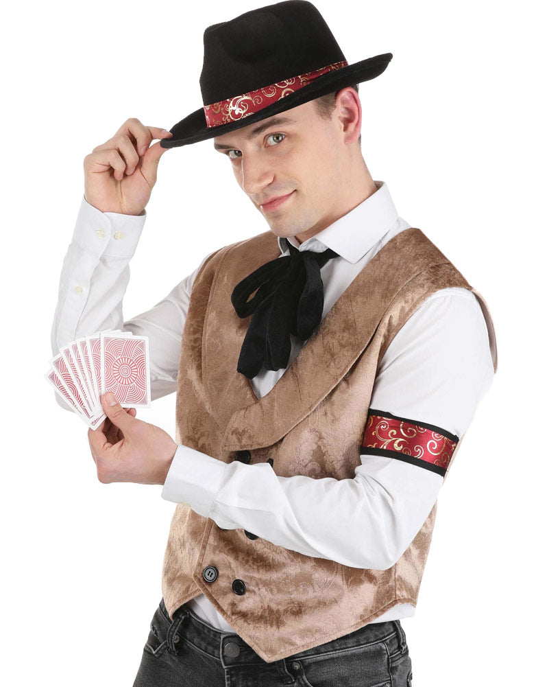 Gambler Vest Necktie Arm Band Hat Set