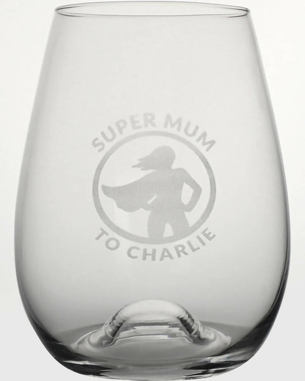 Super Mum Engraved 460ml Stemless Wine Glass